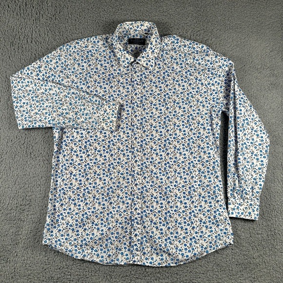 New & Lingwood Shirt Mens Large 17.5 Floral Print Button Up Cotton - Picture 2 of 9